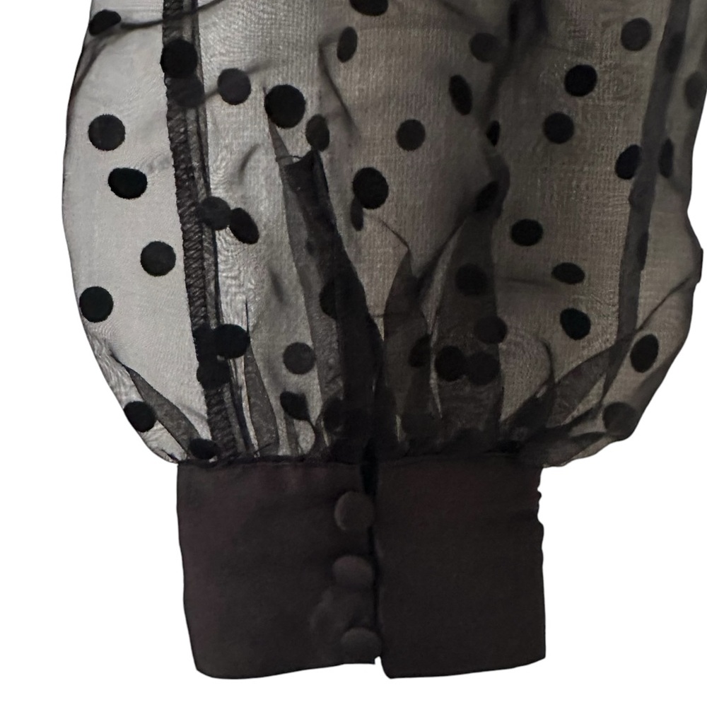 MESHKI Sailor Polka Dot Sheer Puff Sleeve Black Corset Top Size Small - Picture 6 of 8